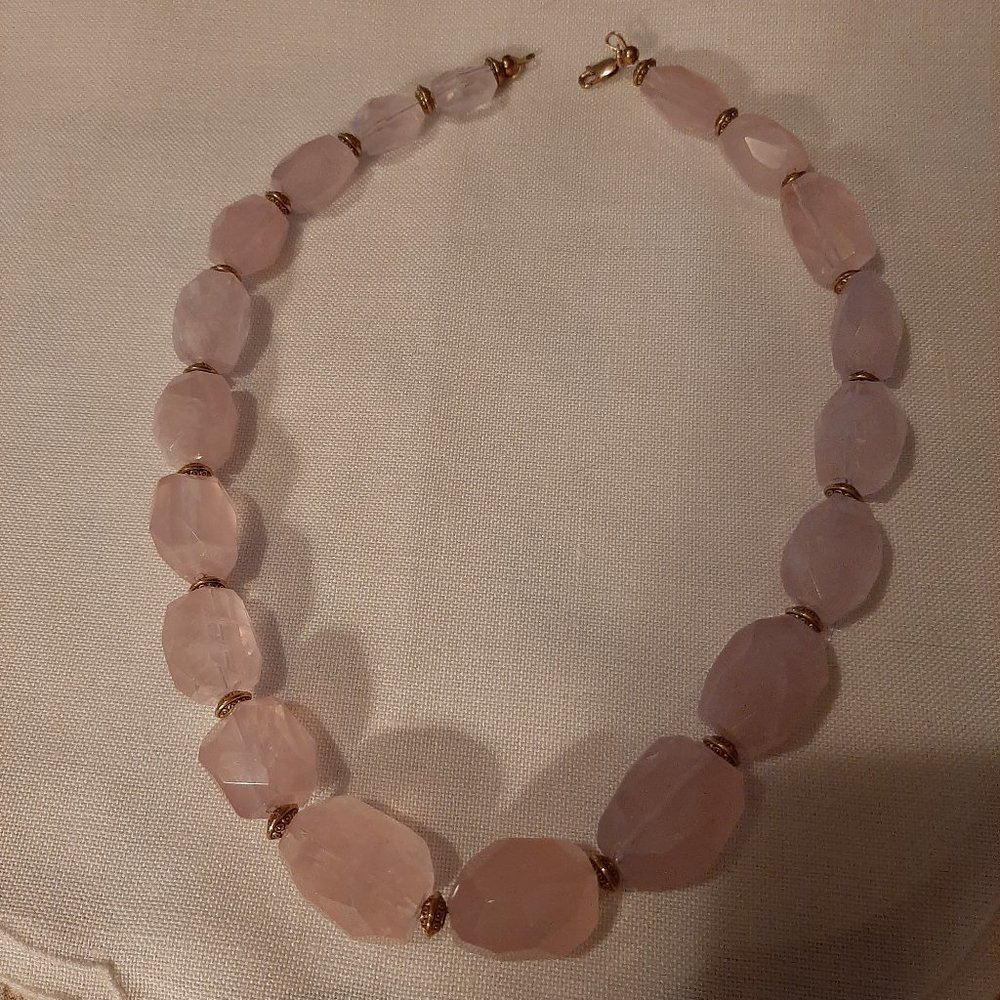Rose Quartz Faceted Beaded Necklace in Light Pink
